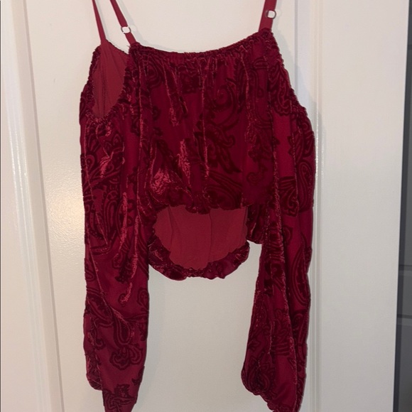 Red Velvet Off the Shoulder Top - Picture 2 of 4